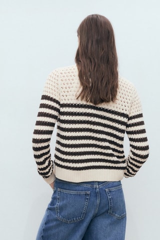 Cardigan maille ajourée rayures - Marron