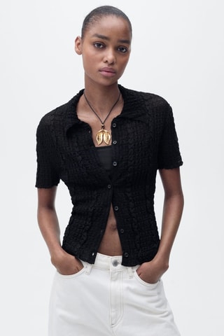 Cardigan texture col polo - Noir