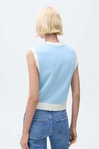 Gilet maille liserés contrastants - Turquoise