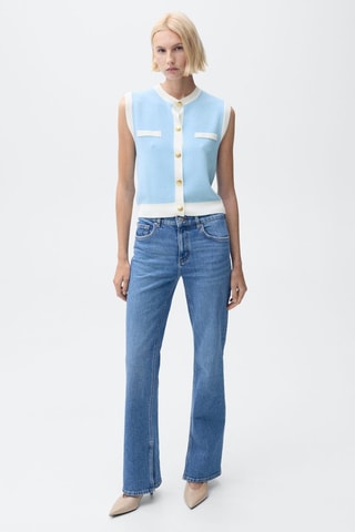 Gilet maille liserés contrastants - Turquoise