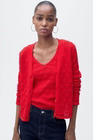 Cardigan maille détails ajourés - Rouge