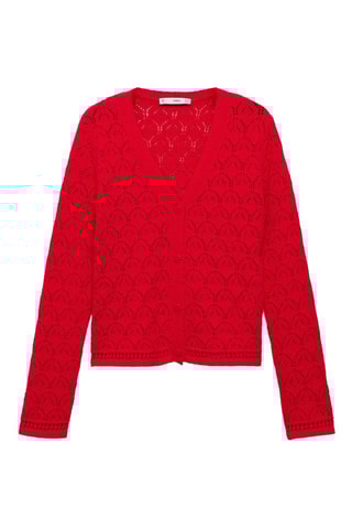 Cardigan maille détails ajourés - Rouge