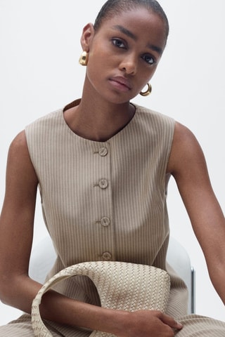 Gilet de costume lyocell à rayures - Marron