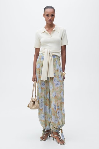 Pantalon ballon imprimé à fleurs - Vert menthe