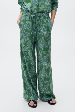 Pantalon lin imprimé cachemire - Vert