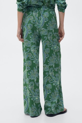 Pantalon lin imprimé cachemire - Vert