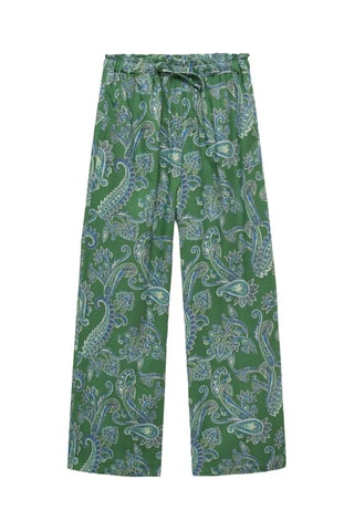 Pantalon lin imprimé cachemire - Vert
