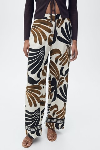 Pantalon wideleg imprimé abstrait - Ecru