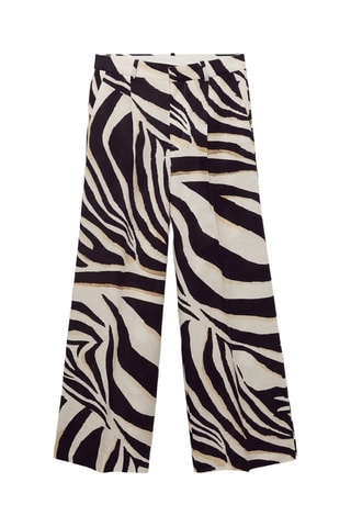 Pantalon lin wideleg zèbre - Beige