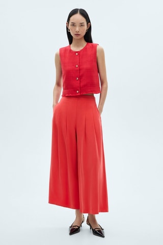 Pantalon wideleg plissé - Rouge
