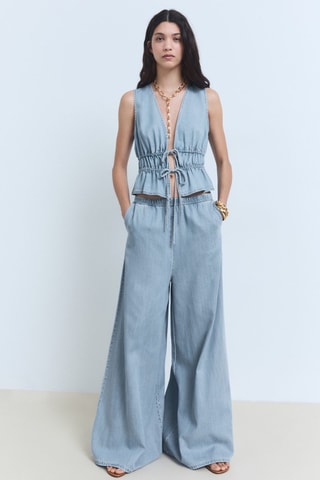 Pantalon palazzo lyocell - Bleu clair