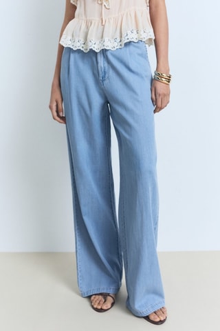 Pantalon wideleg lyocell à pinces - Bleu clair