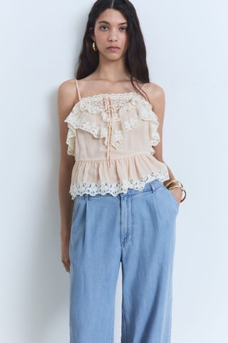 Pantalon wideleg lyocell à pinces - Bleu clair