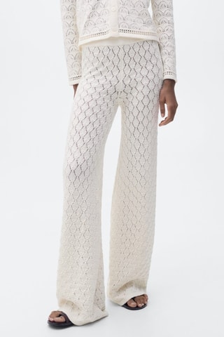 Pantalon droit maille côtelée - Ecru