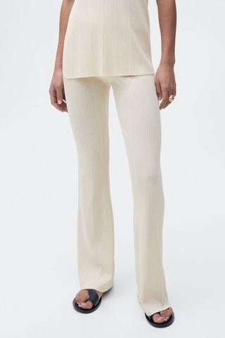 Pantalon flare maille côtelée - Ecru
