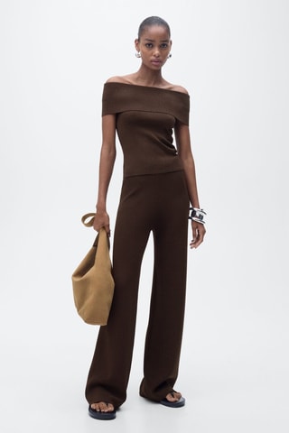 Pantalon droit maille - Chocolat