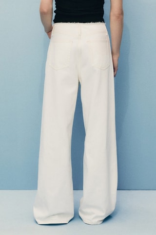 Pantalon en denim wideleg taille effilochée - Ecru