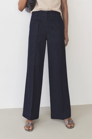 Pantalon denim wideleg - Bleu