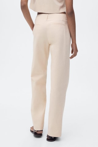 Pantalon coton droit taille moyenne - Ecru
