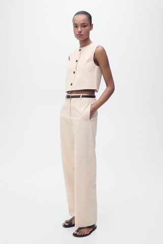 Pantalon coton droit taille moyenne - Ecru