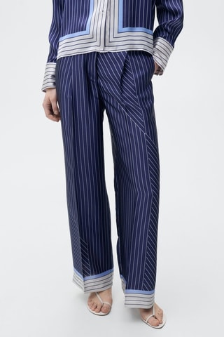 Pantalon droit rayures combinées - Bleu