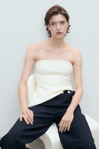 Pantalon droit boutons contraste - Bleu marine