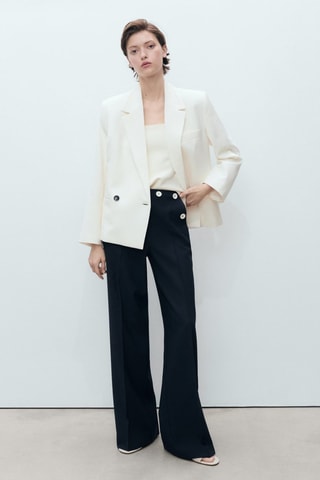 Pantalon droit boutons contraste - Bleu marine