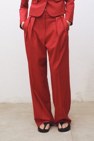 Pantalon costume wideleg laine mélangée - Rouge