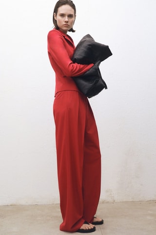 Pantalon costume wideleg laine mélangée - Rouge