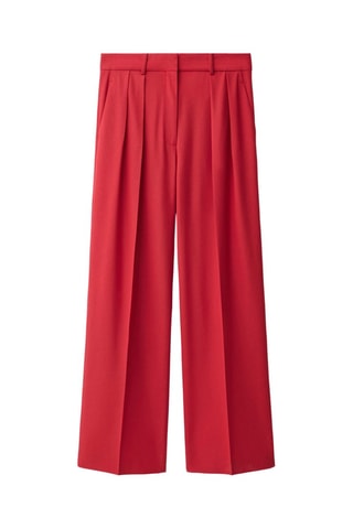 Pantalon costume wideleg laine mélangée - Rouge