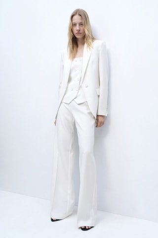 Pantalon de costume droit taille haute - Ecru