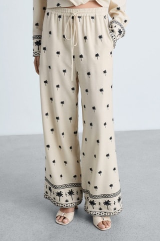 Pantalón recto bordado - Beige