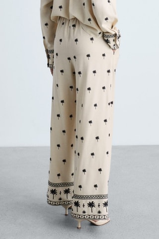 Pantalón recto bordado - Beige