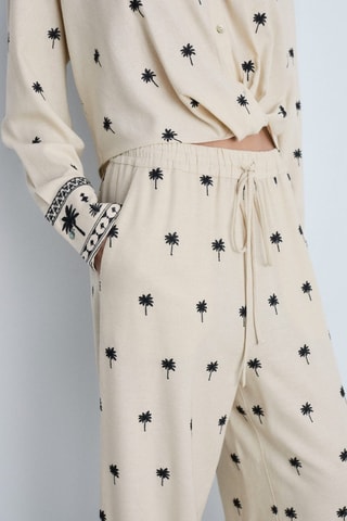 Pantalón recto bordado - Beige