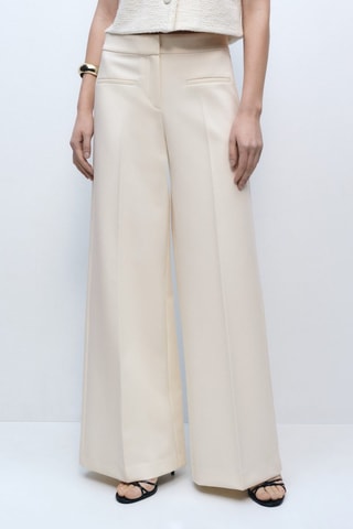 Pantalon wideleg taille normale à poches - Ecru