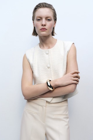 Pantalon wideleg taille normale à poches - Ecru