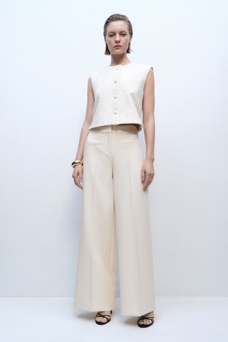 Pantalon wideleg taille normale à poches - Ecru