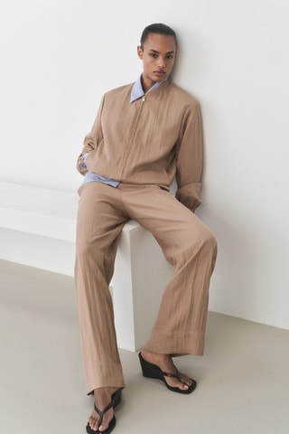 Pantalon droit lyocell texturé - Marron