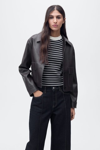 Jeans wideleg cropped com costuras - Azul