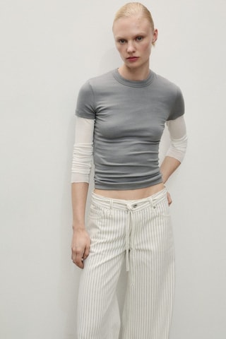 Jean wideleg rayures taille basse ceinture - Ecru