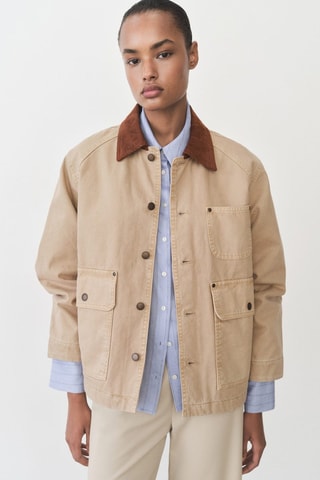 Parka en jean col contrasté - Sable