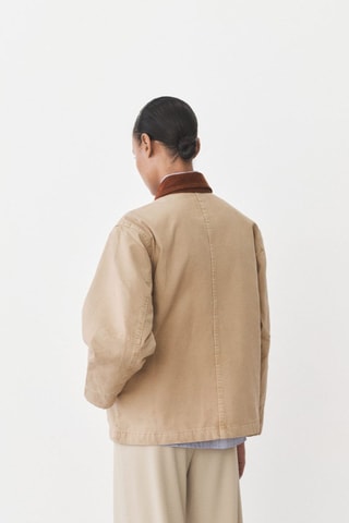 Parka en jean col contrasté - Sable