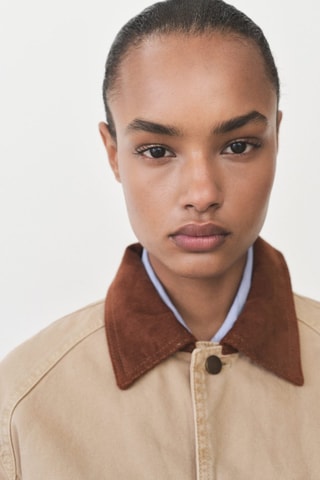 Parka en jean col contrasté - Sable