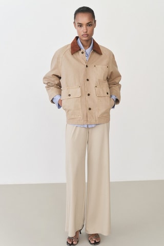 Parka en jean col contrasté - Sable