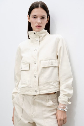 Veste en coton col montant poches - Ecru