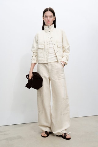 Veste en coton col montant poches - Ecru