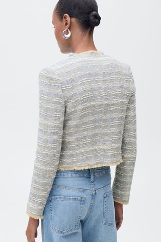 Veste tweed bords effilochés - Bleu ciel