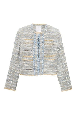 Veste tweed bords effilochés - Bleu ciel