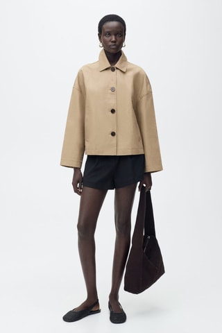 Veste droite en coton à boutons - Kaki