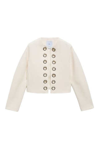 Veste en coton avec bordure perforée - Blanc